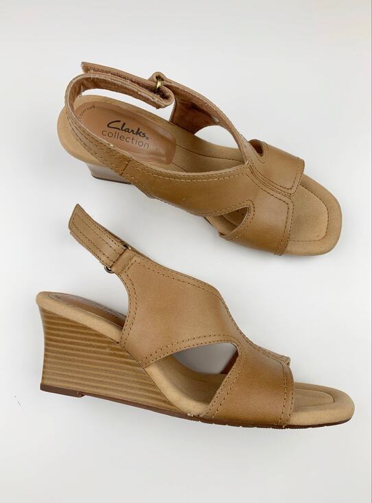Clarks Shoes - Tan Wedge Sandals